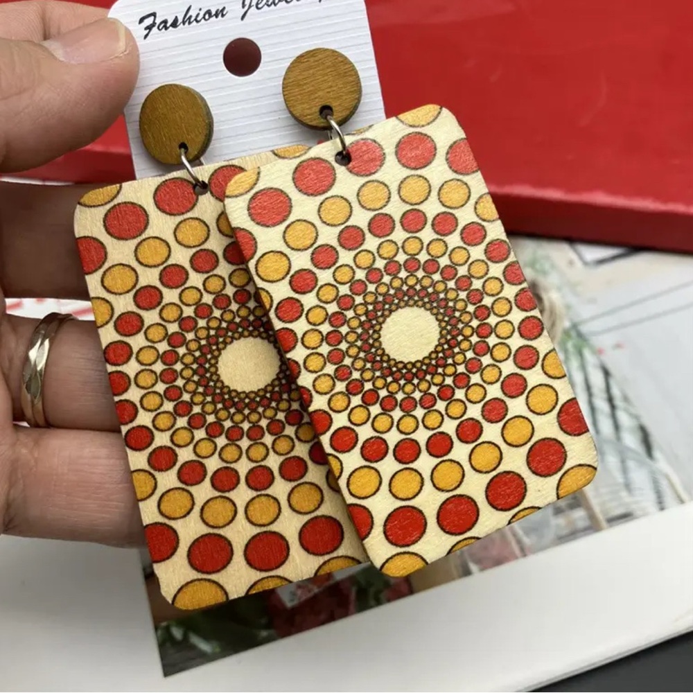 Fashion Jewelry Red and Yellow Geometric Earrings